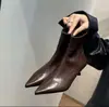 Primeiro Encontro Jifa Bico Fino Francês Salto Agulha Botas Finas Outono/Inverno 2026 Novo Estilo Calçar Couro Macio Salto Gatinho Botas de Cano Curto