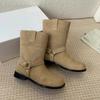 Versão de couro de vaca ~ Botas Chelsea de couro de veludo com floco de neve europeu e americano, botas curtas finas de primavera e outono para mulheres, estilo britânico, botas Martin