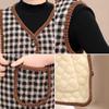 Chaleco corto de otoño e invierno para madres de mediana edad y ancianas, chaqueta acolchada de algodón a cuadros cálida con forro polar de talla grande para abuela