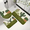 Juego de Baño Tres Piezas Transfronterizo con Plantas Verdes Frescas, Cactus, Estilo Natural Pastoral, Alfombrilla Antideslizante para Piso, Funda para Asiento de Inodoro, Juego de Baño