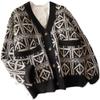 Outono e inverno novo suéter de linha dupla cardigan masculino suéter de lã retrô com decote em V solto e grosso jaqueta de casal