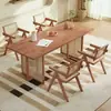 Juego de Mesa y Sillas de Comedor de Ratán de Madera Maciza, Comedor Sencillo para el Hogar Estilo Wabi-Sabi, Mesa de Centro Rectangular y Sillas en Color Madera Natural
