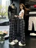 Pantalones de cuadros estilo americano negros para hombre y mujer, pantalones casuales elegantes de alta gama para verano con un ambiente relajado y despreocupado, pantalones casuales de pierna recta