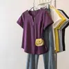 Camiseta de manga corta con cuello en V de color liso para mujer, verano 2026, tallas grandes adelgazantes, camiseta top de manga corta abotonada, algodón moderno