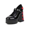 Zapatos Mary Jane de Tacón Alto Europeos y Americanos 2025 Zapatos de Calle Individuales para Mujer con Tacón Grueso Plataforma Impermeable Comercio Exterior Cabeza Cuadrada Zapatos Pequeños de Cuero
