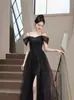 Vestido de Noche Negro con Diseño de un Hombro, Sensación de Alta Gama, Adecuado para Fiestas de Cumpleaños, Vestidos de Anfitriona, Vestidos para Adultos, Patchwork de Malla, Vestido Largo de Malla