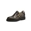 Estilo Britânico Pele de Cabra de Primeira Camada Forrado com Lã Jk Sapatos Pequenos de Couro Inverno 2025 Grosso Salto Médio Recortado Esculpido Lã Genuína Sapatilhas para Mulheres