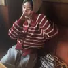 Suéter de punto a rayas preppy retro de estilo coreano para otoño e invierno, suéter casual versátil para mujer, prenda de abrigo para mujer