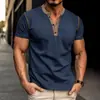 Camiseta de manga corta con cuello Henry para hombre, verano 2024, europea y americana, camiseta básica para hombre de comercio exterior, camiseta con combinación de colores de Amazon