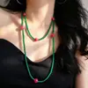 7A Hielo Translúcido Verde Completo Alta Calidad Chalcedony Verde Natural Sentido del Diseño Cadena para Clavícula Collar Gargantilla Cadena para Suéter