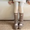 Botas e Meias de Algodão para Meninas, Meias Felpudas com Etiqueta de Tecido Outono e Inverno, Polainas de Canela Vermelhas Âncora Coreanas para Meninas Ano Novo e Natal