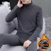 Traje de ropa interior térmica de terciopelo para hombre, con forro de polar, engrosado, a prueba de frío, cuello medio, básico, mallas largas, traje de invierno