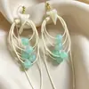 Estilo Vintage Retro Francés Hong Kong Monet Medieval Clip para Oreja Pendientes de Perla Pendientes Verdes Joyería Femenina para Orejas
