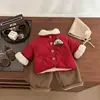 Ropa de Algodón de Año Nuevo para Niños, Chaqueta de Algodón con Forro de Polar Festivo Roja para Bebés en Invierno, Conjunto de Año Nuevo de un Año para Bebé