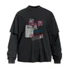 Camiseta de manga larga para hombre, moda primavera y otoño, estilo callejero, holgada, cuello redondo, desgastada, con estampado de letras