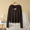 Top Falso de Dos Piezas para Mujer Tallas Grandes Nuevo Estilo Otoño 2025 100kg Estilo Perezoso Sudadera de Punto con Capucha para Chicas Gorditas 8607