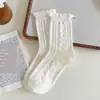 Meias de Renda de Verão para Mulheres, Estilo Ballet, Meias Simples Brancas Finas com Babados até a Panturrilha, Meias Largas, Meias Longas Jk