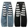 Jeans de Pierna Ancha con Parches de Rayas de Zebra para Hombre, Nuevo Estilo de Primavera con Aberturas, Pantalones Largos Casuales Sueltos para Mujer