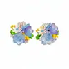 Brincos de Flores de Resina de Cristal Frescos de Primavera e Verão com Contas, Presilhas de Orelha Levemente Luxuosas e de Alta Qualidade, Brincos Doces e Versáteis