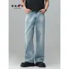 Jeans vintage lavado azul gelo para primavera e verão para homens, corte reto, simples e versátil, caimento solto, novo estilo moderno para homens e mulheres