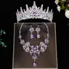 Exquisito Set de Tres Piezas de Joyería de Cristal para Novia Vestido de Fiesta Collar para Clavícula Pendientes Corona Tocado Vestido de Noche