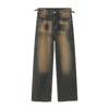 Ropa para Hombre Mtlclothes Estilo Coreano Vibe Pierna Recta Estilo Hong Kong Retro Desgastado Color Óxido Dobladillo Deshilachado Pantalones de Mezclilla