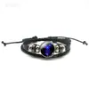 Pulseiras Casais Doze Constelações Luminosas Pulseiras de Couro de Boi Preto Imitação para Homens e Mulheres Pulseiras Trançadas Punk Retrô Acessórios para Estudantes