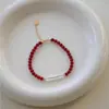 Collar Barroco de Perla de Agua Dulce y Ágata Roja con Tira Plateada de Una Sola Palabra Cadena para Clavícula Pulsera de Perlas de Acero de Titanio para el Temperamento Femenino Celebridad de Internet