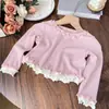 Camiseta de Niña para Primavera y Otoño, Ropa Infantil de Bebé de Moda con Cuello de Encaje, Falso Dos Piezas, Bloques de Color, Borde de Volantes, Camiseta Base, Ropa Infantil Transfronteriza