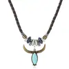 Collar con Colgante de Aleación Turquesa Estilo Vaquero Occidental Retro con Cordón de Piel de PU Joyería de Moda Estilo Bohemio Étnico