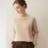 Suéter 100% cachemira pura para mujer, nuevo estilo otoño e invierno, cuello semialto, tejido trenzado de rombos, jersey holgado y cálido