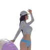 Traje de baño de manga larga con abertura para mujer, Bikini de tres piezas con cordones florales, Estilo coreano puro y sexy, Popular en redes sociales, Adecuado para vacaciones y aguas termales