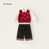 Ropa Infantil Youbao Conjunto Infantil Camisa de Solapa Chaleco de Punto Rojo Oveja Pequeña Pantalones Casuales Conjunto de Tres Piezas Ropa para Niñas
