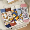 Calcetines de cuadros de tablero de ajedrez para mujer, nuevos calcetines de oso de dibujos animados hasta la pantorrilla, algodón, calcetines rectos de diamante para mujer, venta al por mayor, calcetines Zhuji