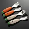 Aien Set de Tenedor y Cuchara de Acero Inoxidable 304 para Niños Set Creativo de Zanahoria de Dibujos Animados de Tres Piezas Alimentación Complementaria para Bebés Comida