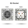 Interruptor Tuya Wifi Tipo 86 Estándar Europeo y Módulo de Función Combinación de Enchufe Estilo Alemán con Panel de Vidrio Gris Inteligente