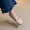 Zapatos de Mujer Estilo Nuevo 2025 con Aumento Oculto de Altura, Talla Pequeña, Elegantes y de Moda, Correa de Perla, Color Sólido, Zapatos Planos, Boca Baja, Suela Suave