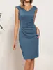 Ropa de Mujer Transfronteriza 2026 Verano Nuevo Estilo Socialité Cuello en V Sin Mangas Plisado Moda Ajustado al Cuerpo Ceñido a las Caderas Vestido Elástico