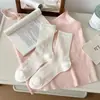 Calcetines de Malla con Adorno de Encaje INS Sin Hueso de Longitud Media para Mujer con Estampado de Corazón Estilo College JK Lolita de Verano Finos