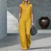2026 Nuevo Traje de Mono Casual Holgado de Algodón y Lino con Cuello Alto sin Mangas para Mujer, Sitio Independiente Europeo y Americano de Amazon Transfronterizo