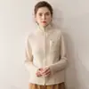 Nuevo Suéter Cárdigan de Cachemira para Mujer Otoño e Invierno 2025 con Cuello Alto, Hilo Dorado para Frijol, Doble Cremallera, Tejido Grueso Exterior con Bolsillos