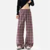 Pantalones de Cuadros Populares de Primavera para Mujer, Pantalones Casuales, Pantalones de Pierna Ancha con Bloques de Color 'Lazy' Estilo Americano para Hombre