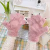 Guantes de Invierno Lindos de Dibujos Animados de Pata de Gato sin Dedos para Niñas, Guantes Cálidos de Felpa, Guantes Gruesos de Pata de Oso Peluda de Medio Dedo