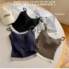 Camisola de modal con bloques de color, botones al frente, con copas, corte ajustado, adelgazante, de doble tirante, efecto dos piezas, capa base para mujer
