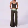 Nuevo Estilo Transfronterizo Cuello Halter Rayado Doble Hombro Espalda Bonita Control de Abdomen y Levantamiento de Cadera para Mujer Conjunto de Ropa para Fitness, Running, Deportes Casuales, Yoga