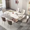 Conjunto de mesa e cadeiras de jantar minimalista em mármore estilo italiano, moderno e simples, com um toque de luxo, adequado para apartamentos pequenos, mesa de jantar retangular para uso doméstico
