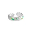 Moderna Joyería de Plata Estilo Chino, Anillo de Plata Pura 999 con Esmalte, Anillo Ajustable Estilo Antiguo con Mensaje de Buena Suerte, Anillo de Dedo Índice para Mujer de Nicho