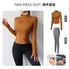 Conjunto de Fitness para Mujer con Forro de Polar, Manga Larga con Agujero para el Pulgar, Chaqueta de Yoga, Cintura Alta, Control de Abdomen, Glúteos de Durazno, Conjunto de Capa Base Deportiva