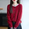 Novidade Outono/Inverno 2026 Transfronteiriça Feminino Solto Gola Redonda Espessado Bloco de Cor Botões Cardigan de Tricô com Pelo de Guaxinim