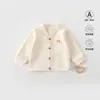 Cardigans para Meninos e Meninas, Jaquetas Bordadas Estilo Coreano para Todas as Estações, Roupinhas para Bebês, Peças de Mangas Compridas em Cor Lisa, Peça Única Drop Shipping